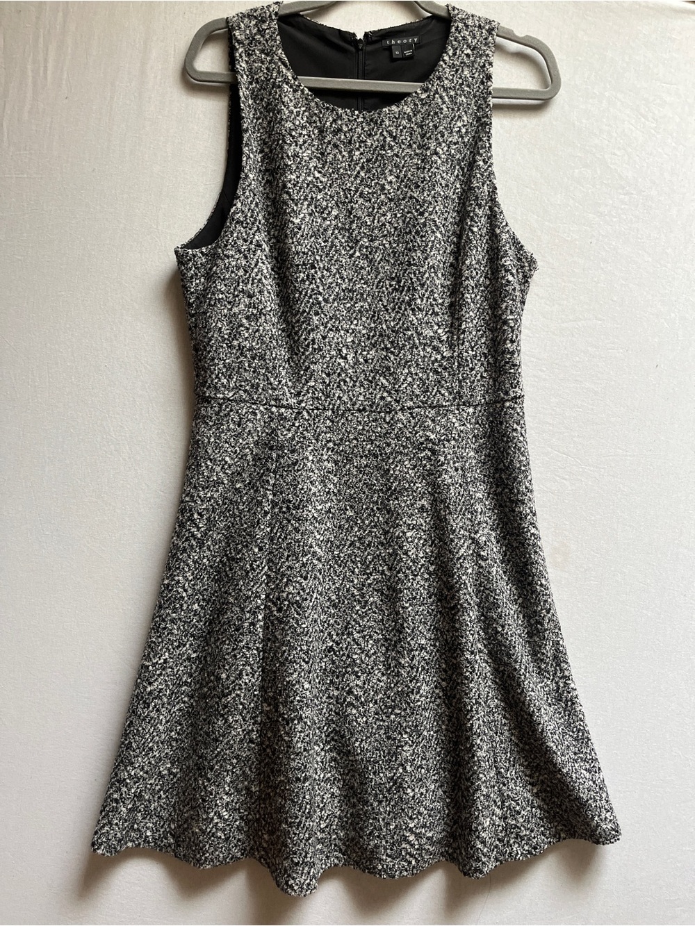 Theory Virgin Wool Blend Black White Tweed Fit and Flare Dress 10